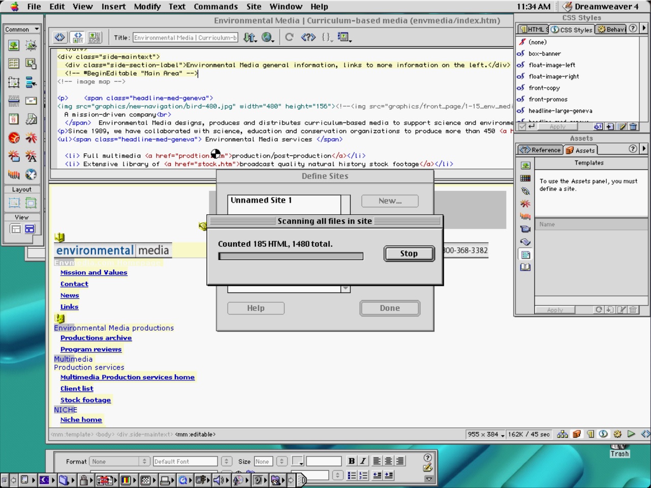 Dreamweaver 4 circa 2000 as it scanned a website's files.