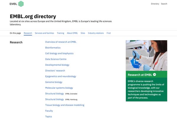 Screenshot of the EMBL.org directory landing page.
